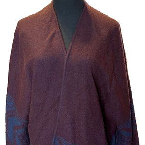 American Eagle Outfitters Open Front Poncho Shawl Burgundy/Navy Aztec Design OS